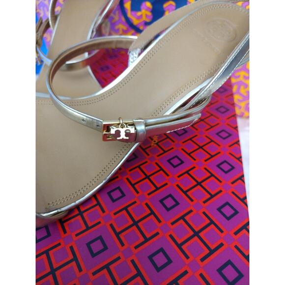 Tory Burch Penelope 65mm Slingback Sandals Womens Size 10 Mirror Metallic 55486 - Picture 7 of 10